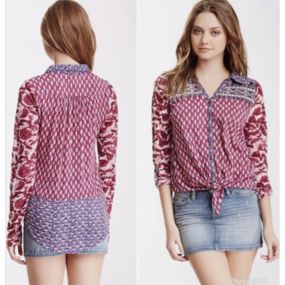 Lucky Brand Corte Madera Tie Front Shirt Top Size M 8-12